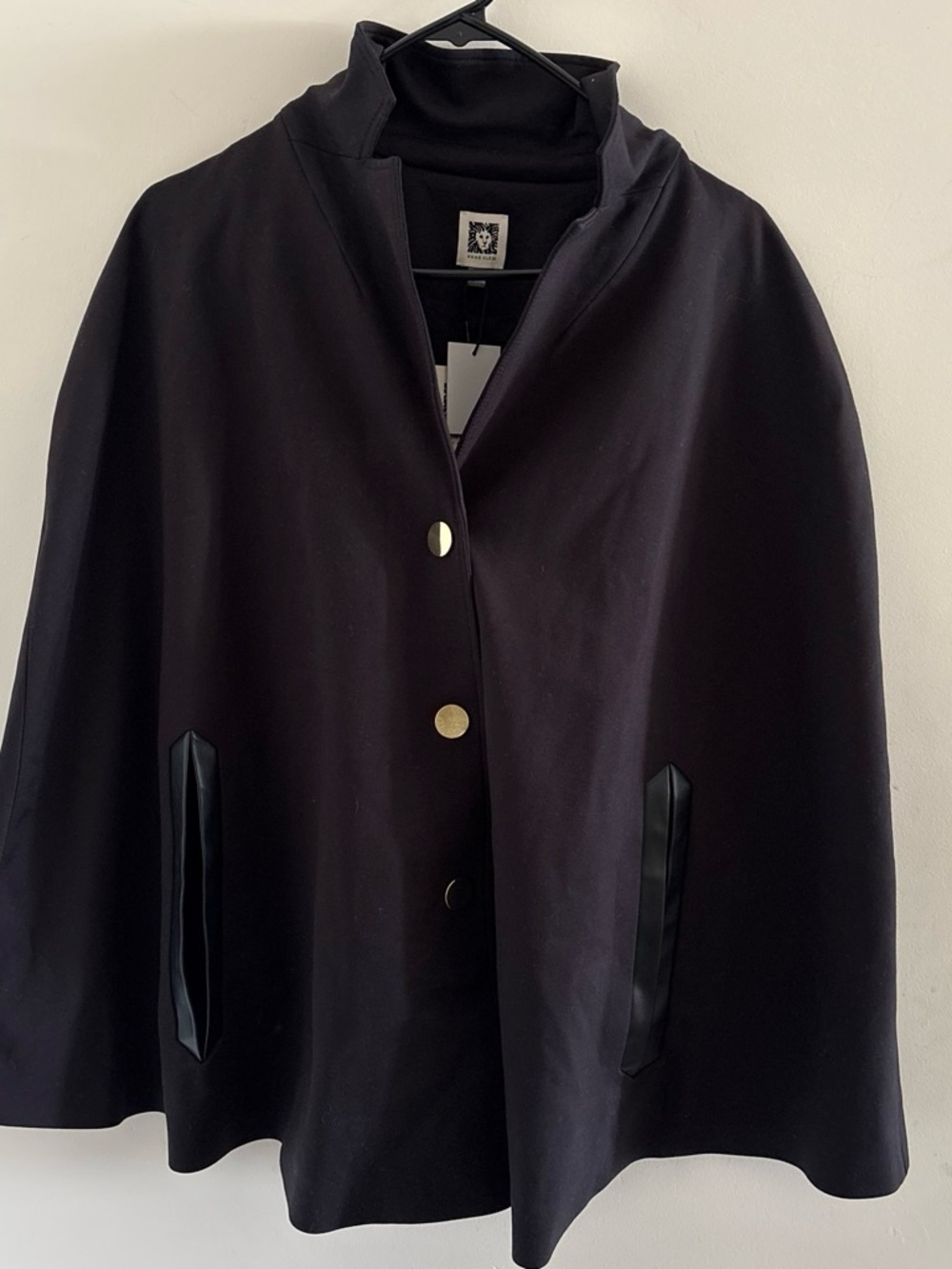 Size Large Anne Klein Black Cape Coat with Gold Buttons